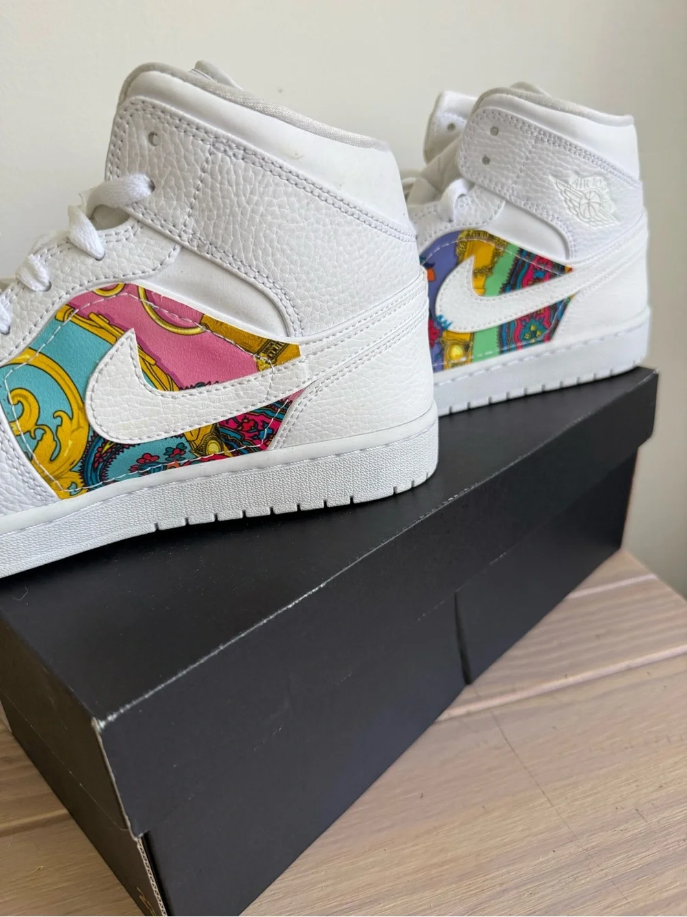 Jordan Men’s Athletic High-Tops White with Pink, Teal, Yellow & Gold Accents